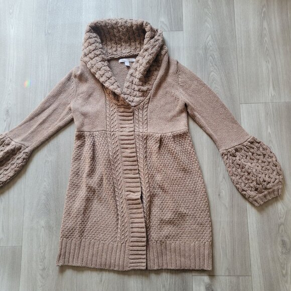 Old Navy Womens Shawl Collar Cable Knit Cardigan Sweater Medium Brown Lambswool - Picture 6 of 8